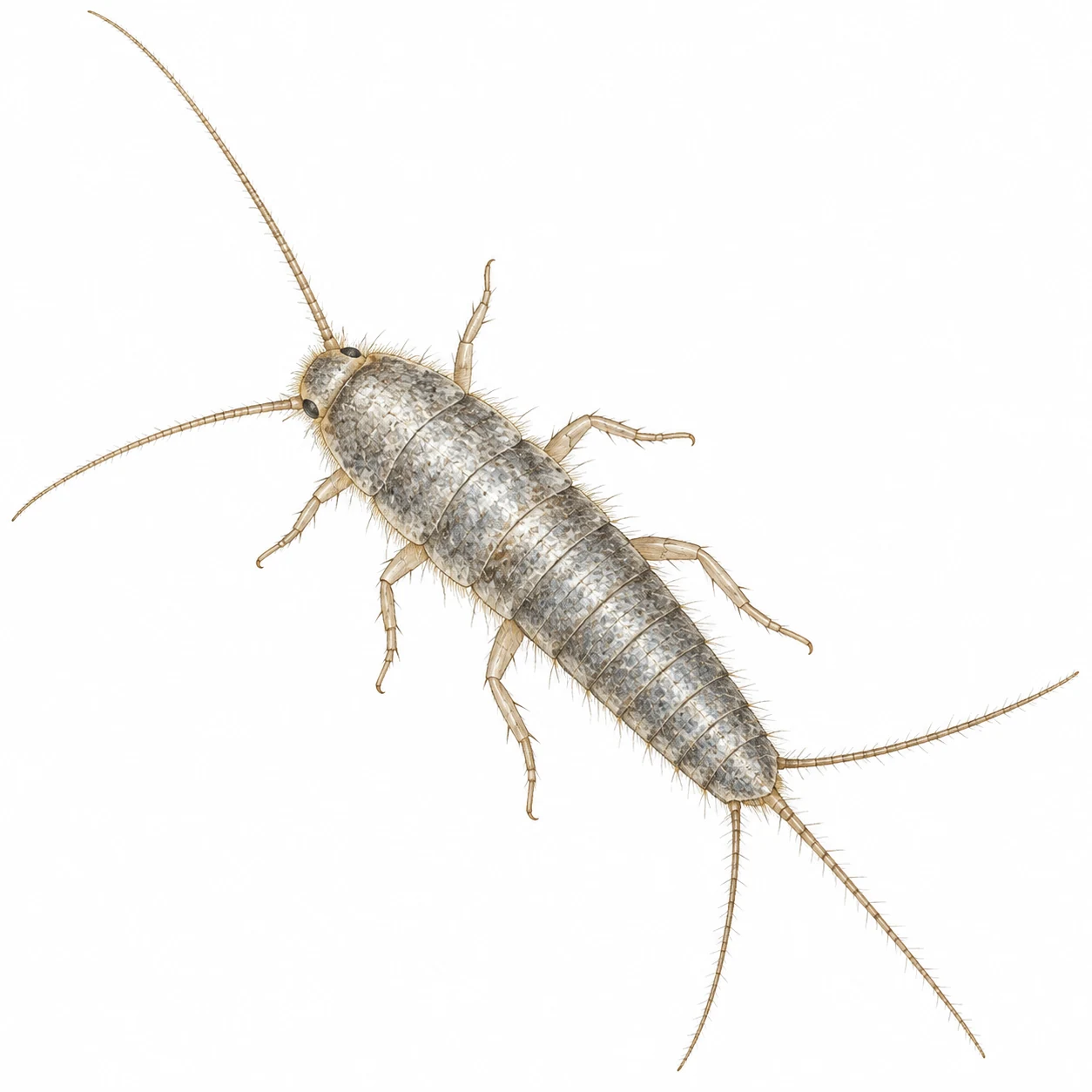 Silverfish: scientific editorial illustration; natural anatomical study