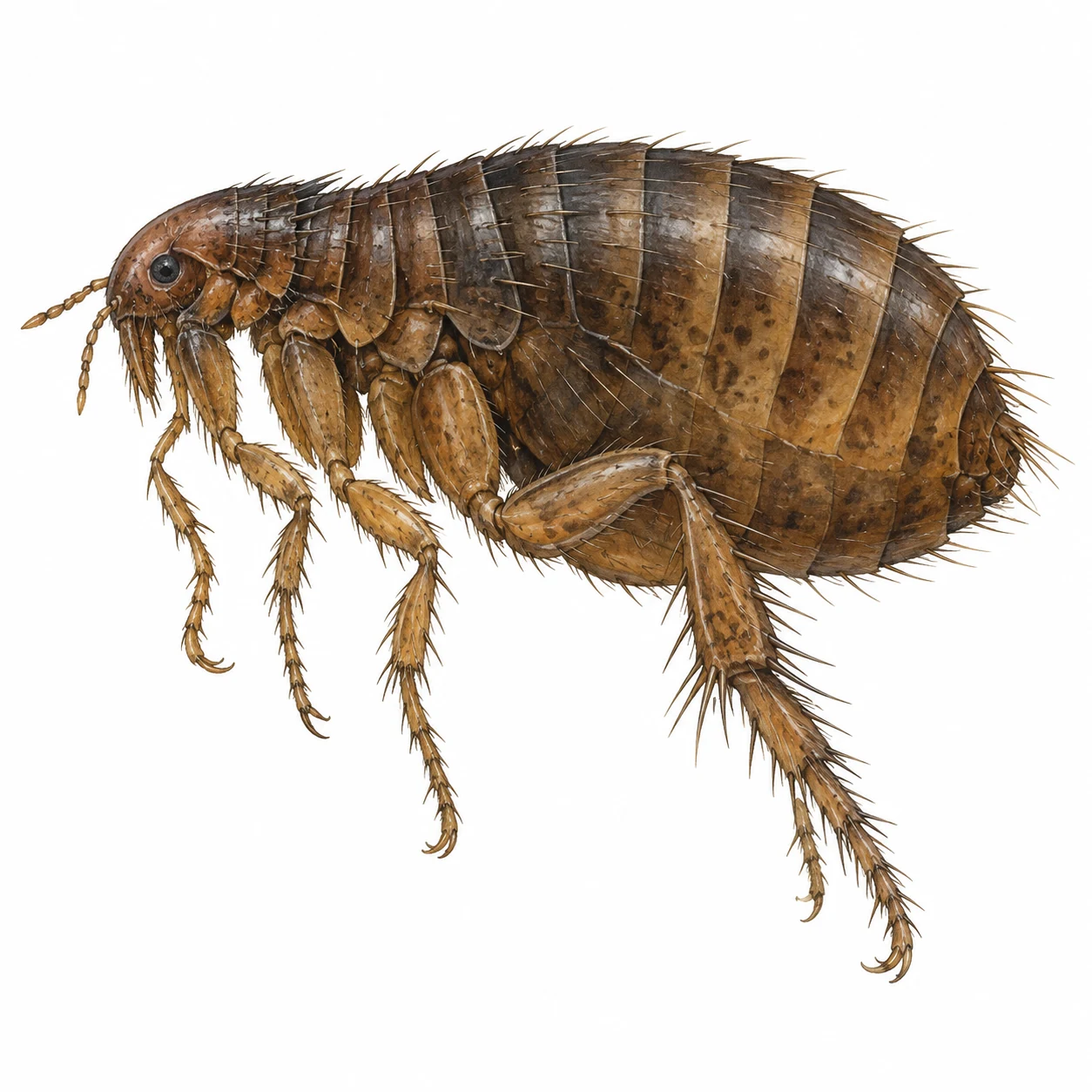 Flea: scientific editorial illustration; natural anatomical study