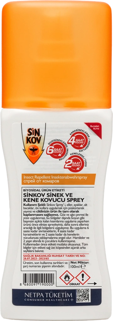 Sinkov Sinek ve Kene Kovucu Sprey — arka görünüm