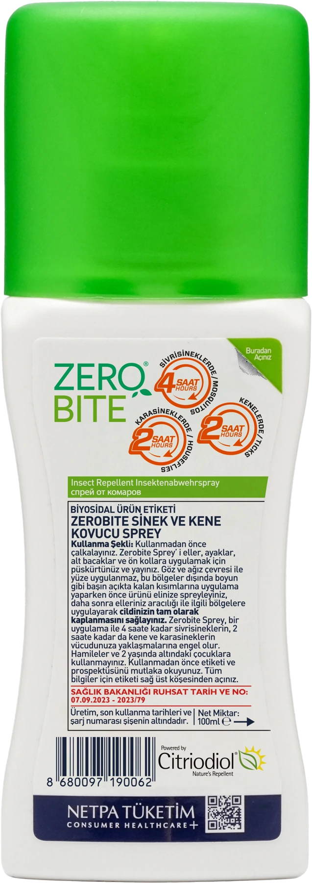 Zerobite Mosquito and Tick Repellent Spray — back view