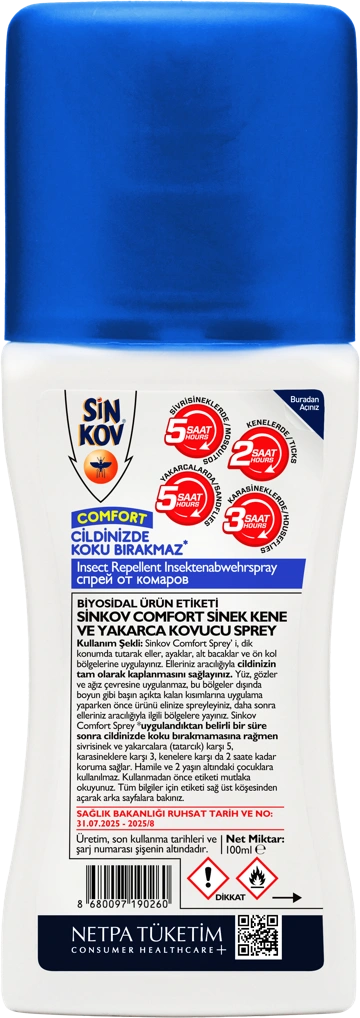 Actual back label of Sinkov Comfort; the Ministry of Health authorisation date and number appear on the red line at the bottom of the label